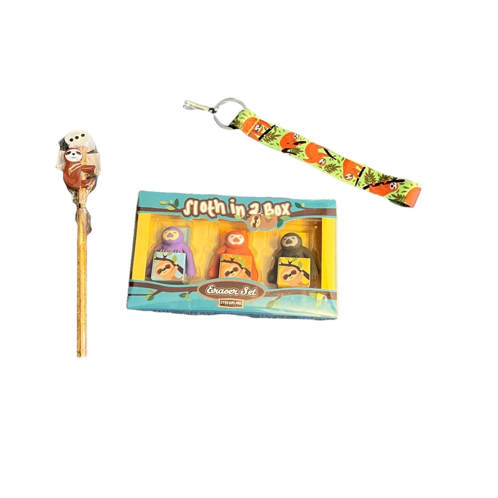 Sloth pencil, key chain and erasers gift set. New with tags